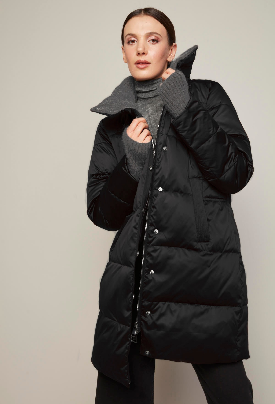 Bianka, manteau en duvet mi-long à col montant