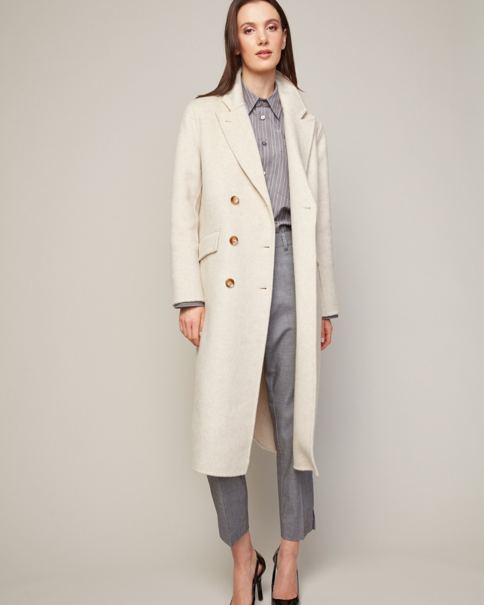 Bennett, manteau long double face en mélange de laine à double boutonnage