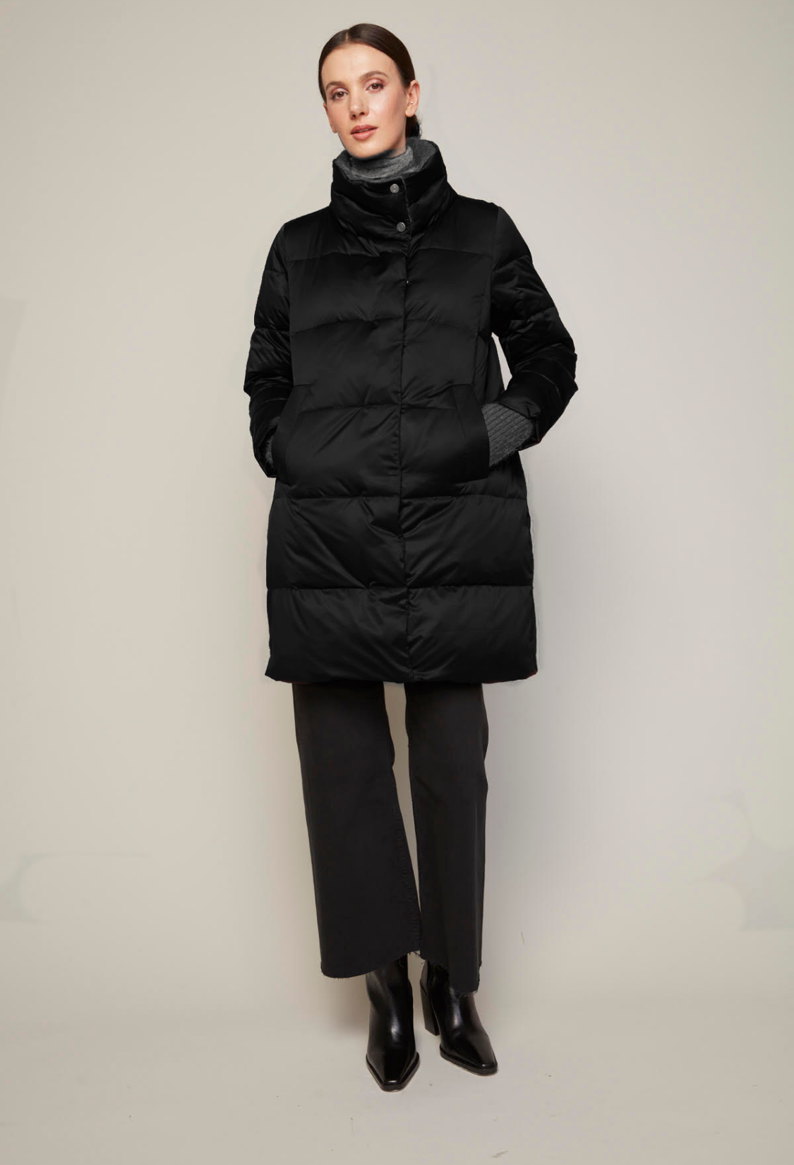 Bianka, manteau en duvet mi-long à col montant