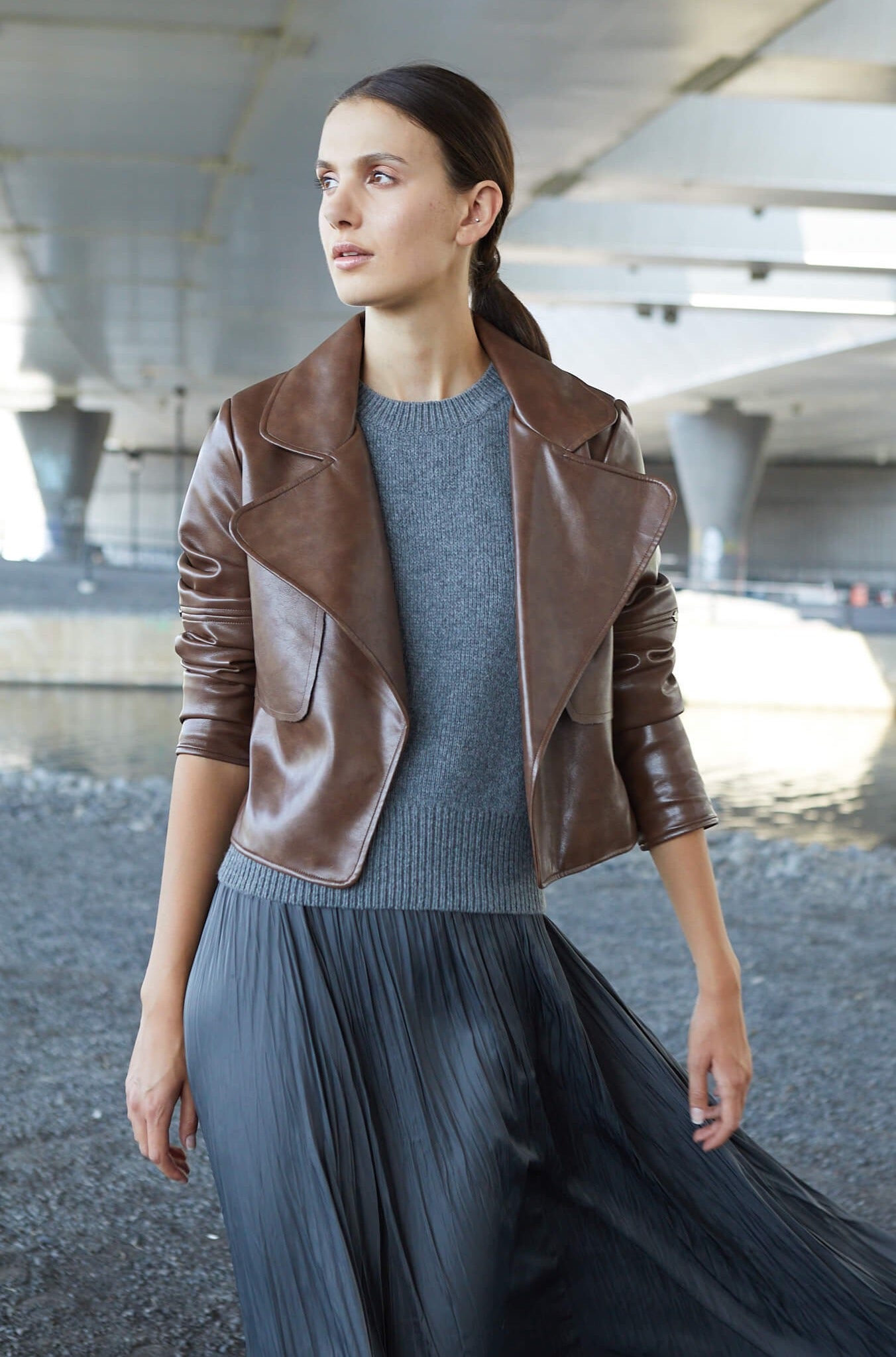 Ninon short vegan leather open front jacket