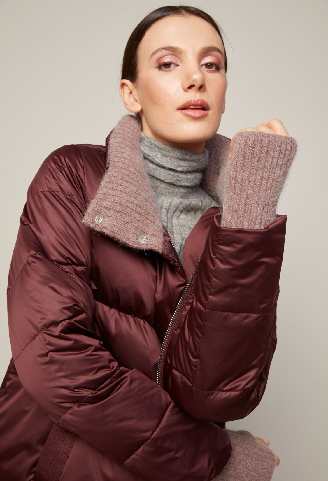 Bianka, manteau en duvet mi-long à col montant