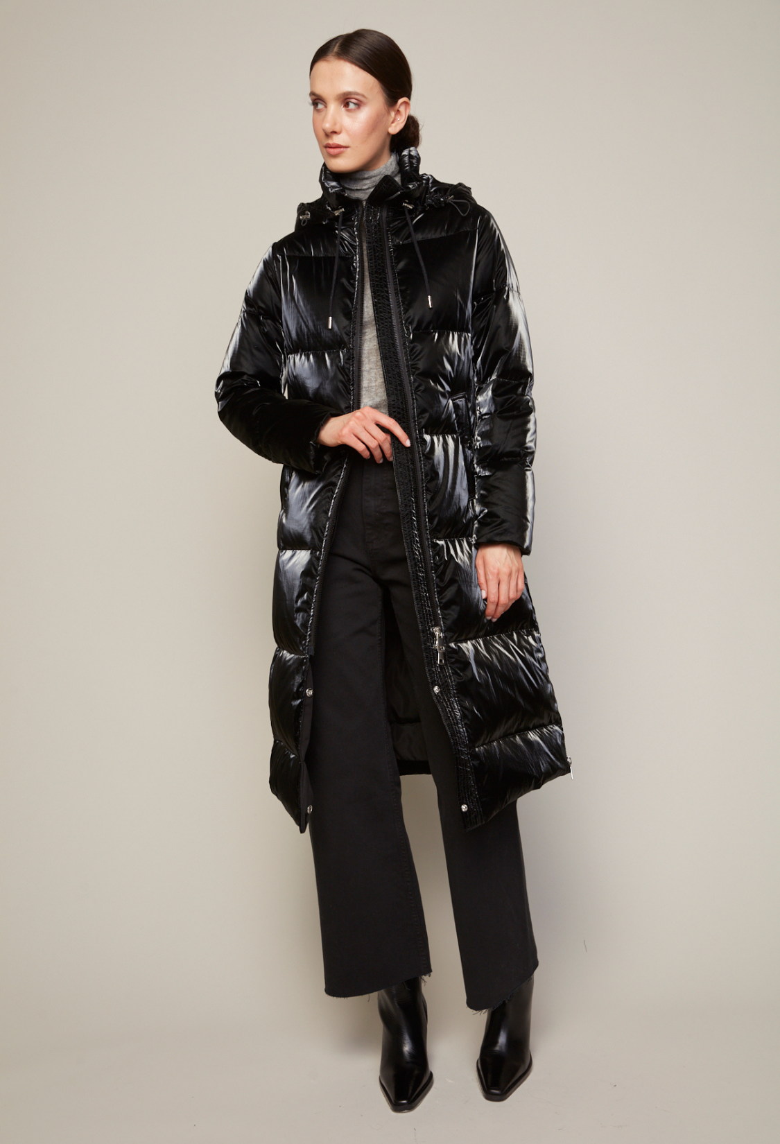 Scarlet, manteau en duvet long avec capuche amovible