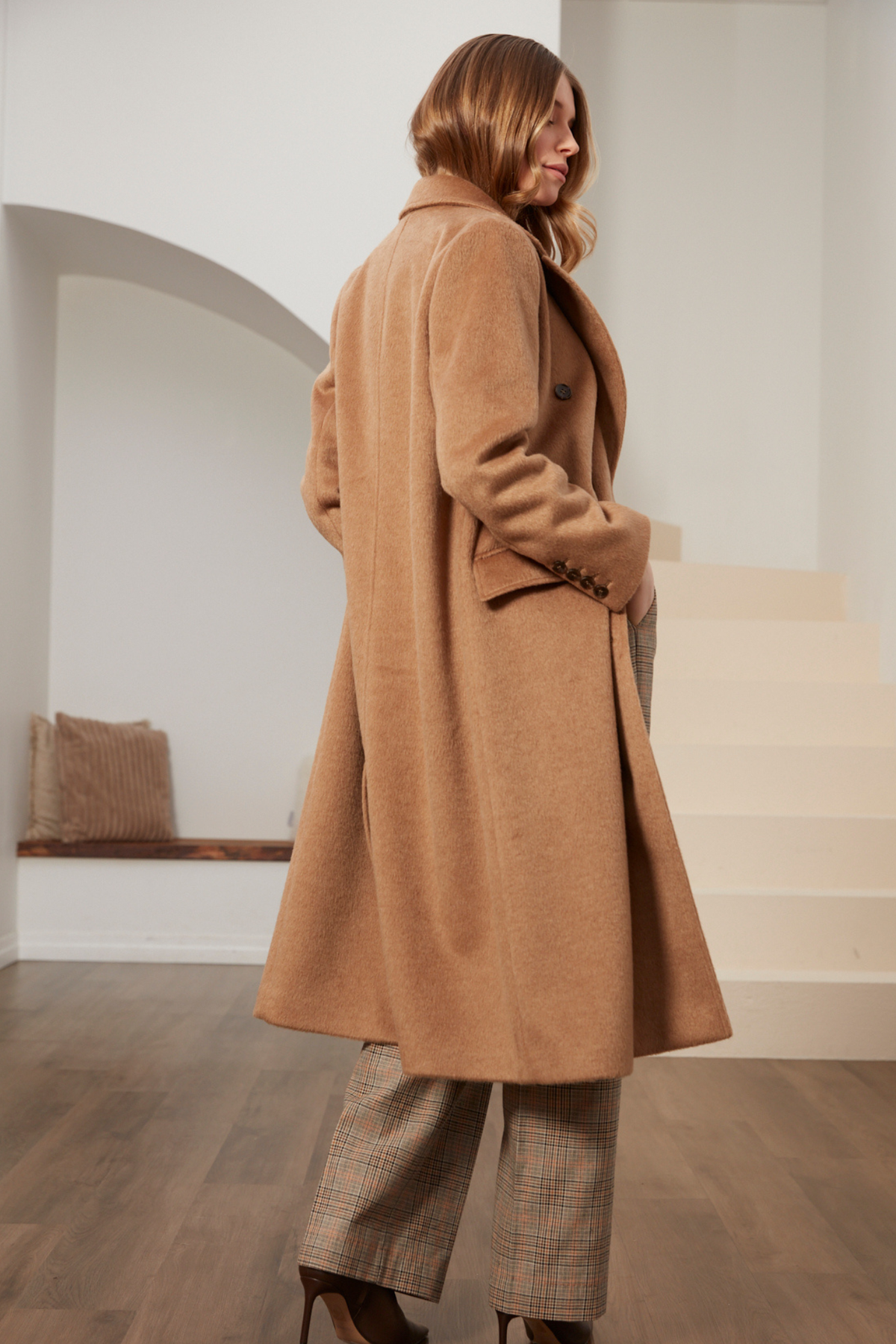 Bennett, double breasted long wool blend coat