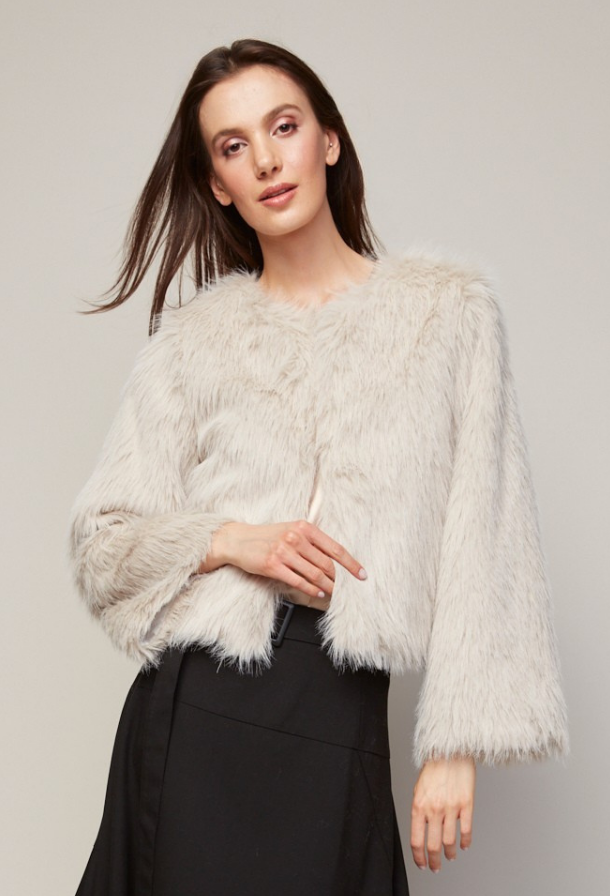 Blaine collarless faux fur jacket