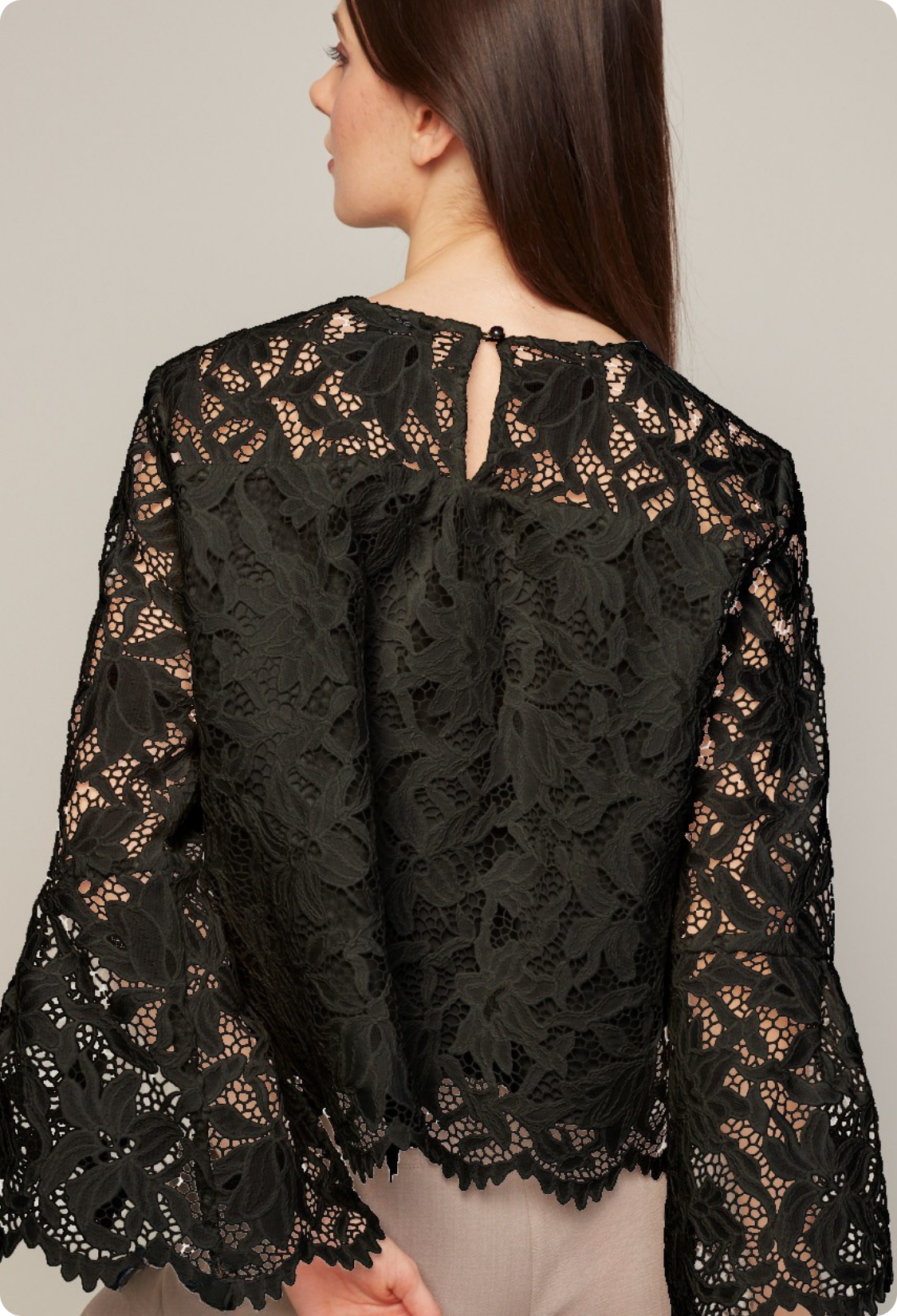 Boho, blouse bohème à enfiler en dentelle festonnée