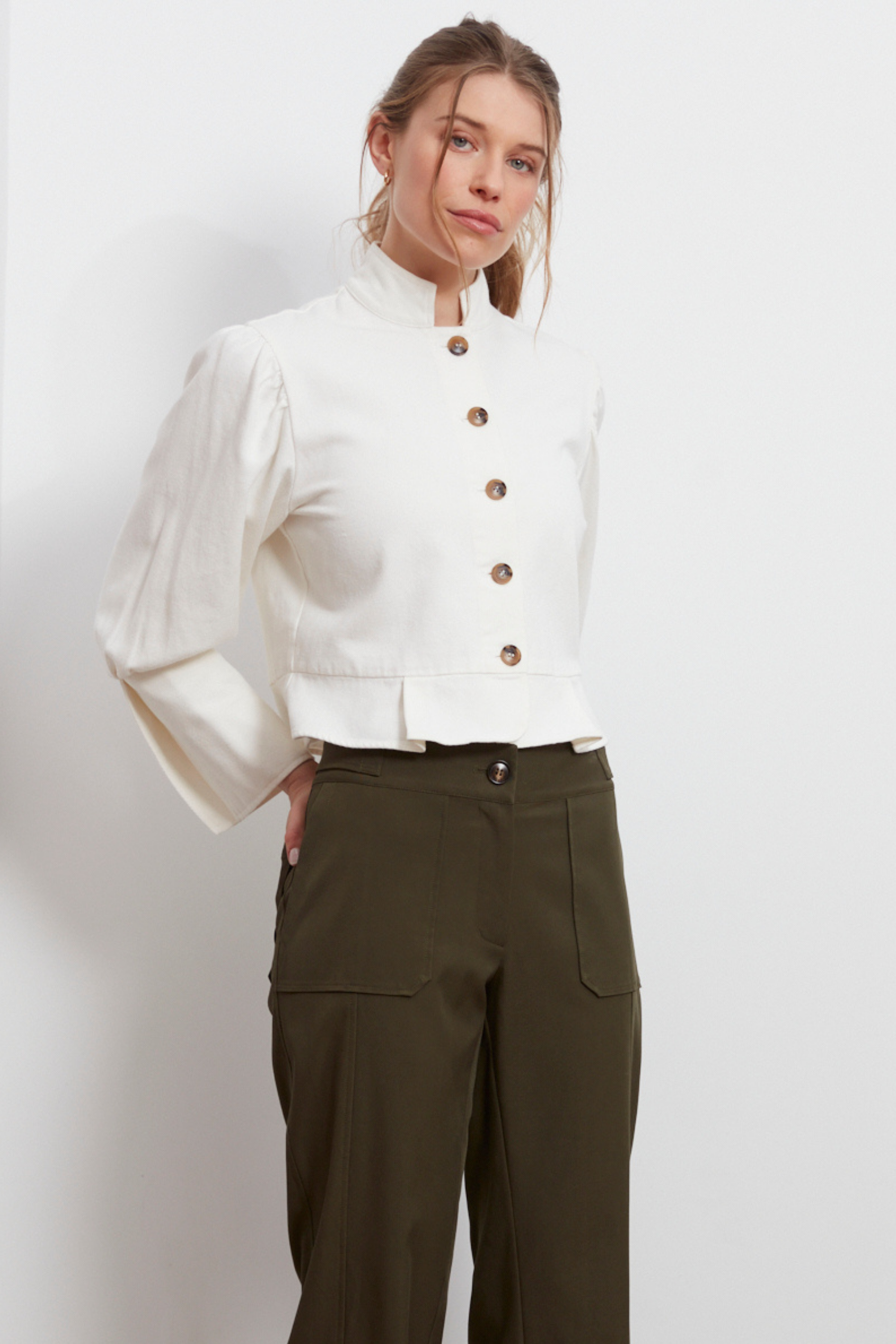 Celia, button-front short denim jacket