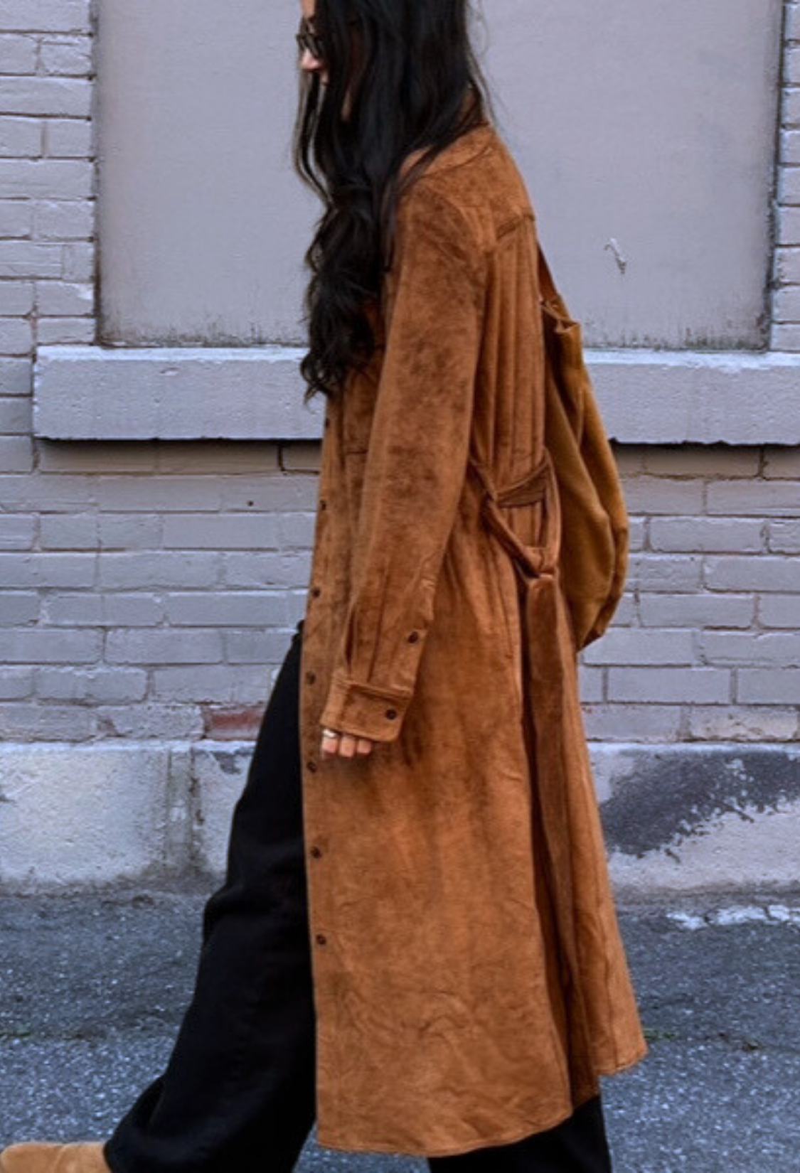 Bridget, manteau long en faux suède avec ceinture amovible