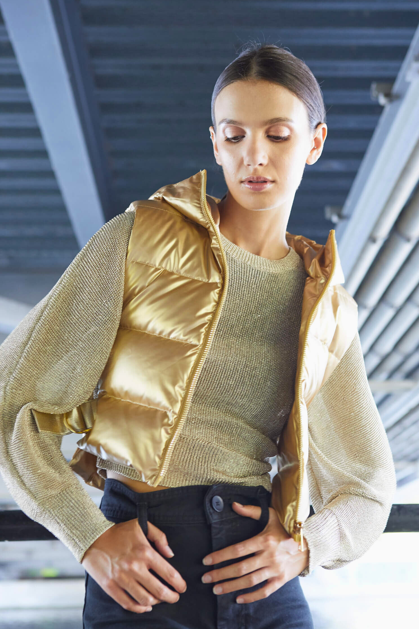 Metallic gold 2025 puffer vest