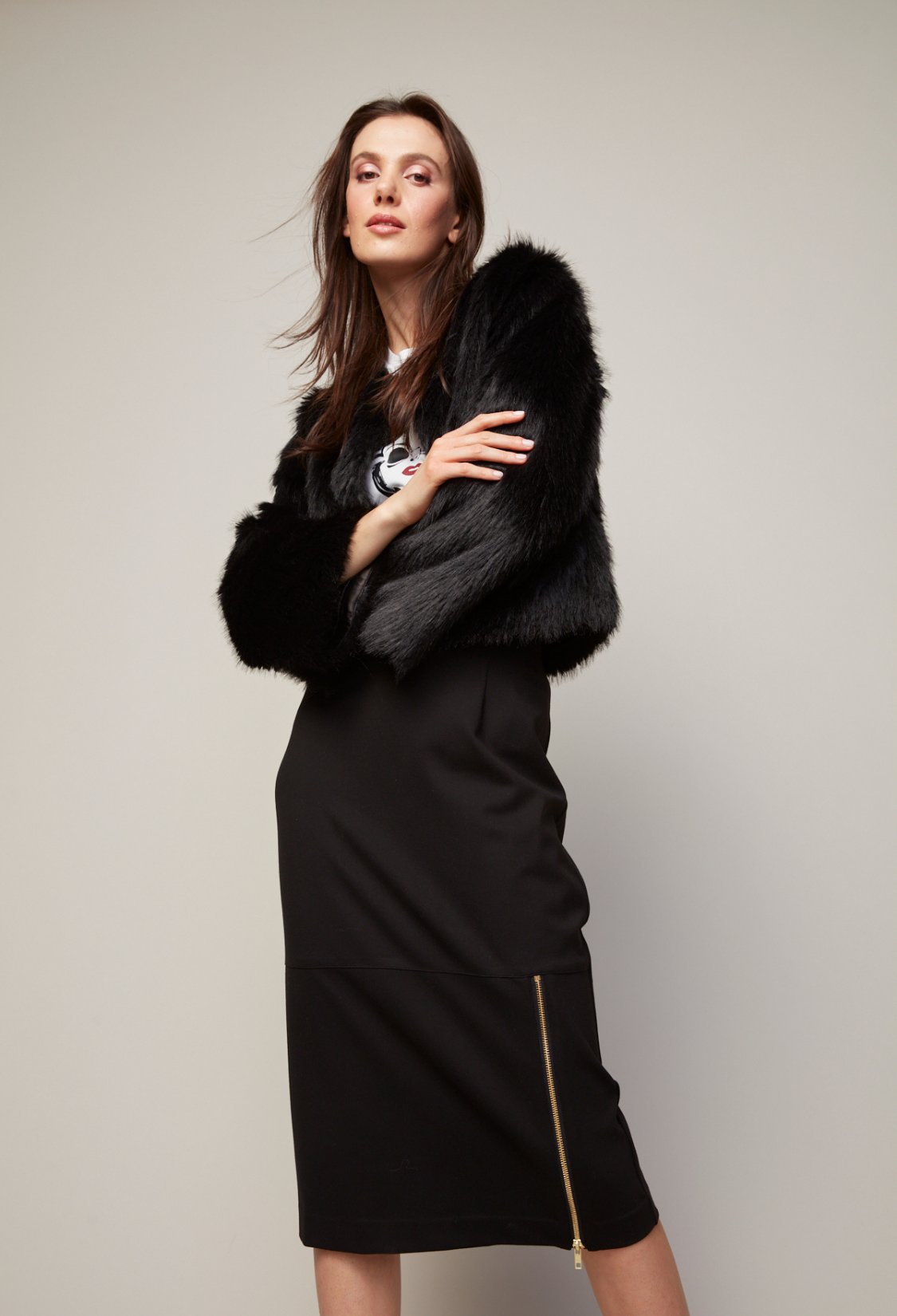 Blaine, veste sans col en fausse fourrure