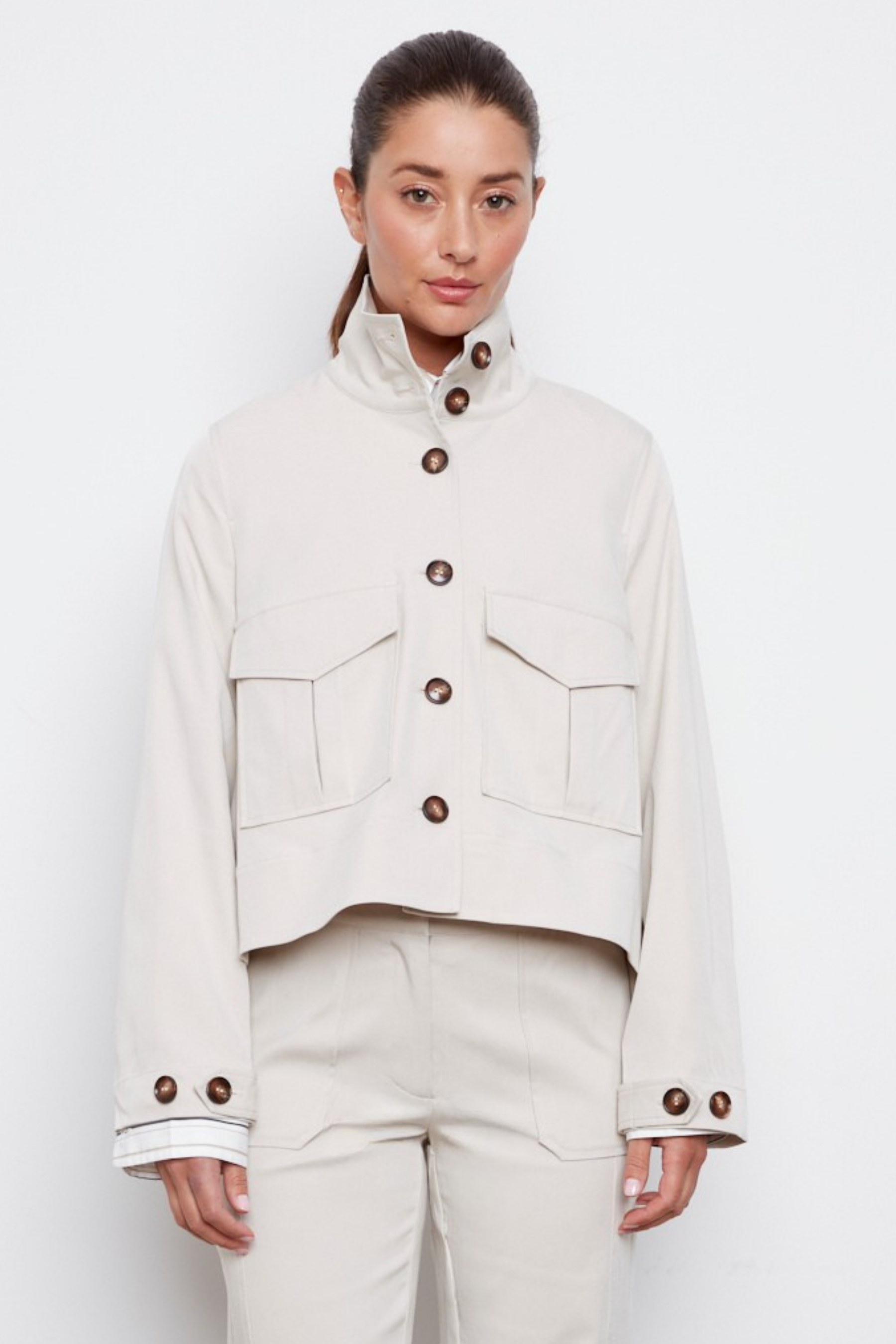 Celine,Button-front jacket with a slightly high-low hem