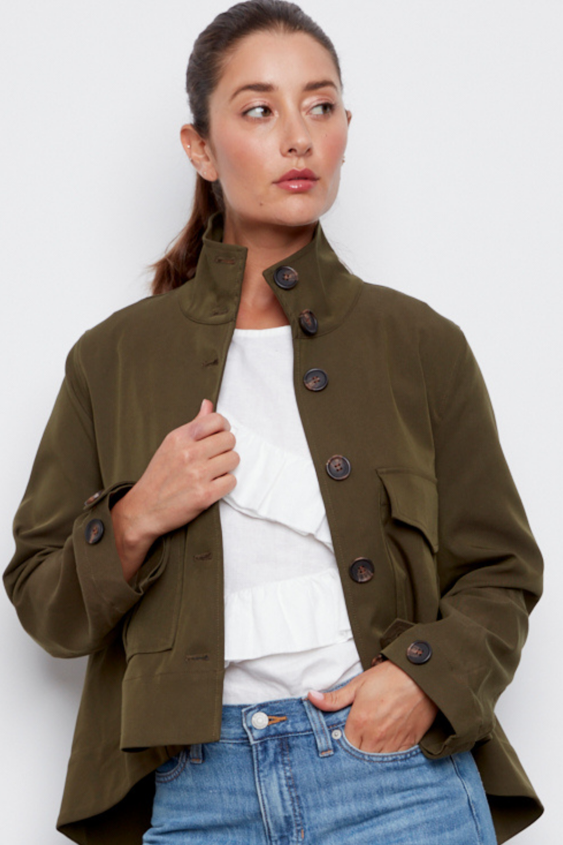 Celine,Button-front jacket with a slightly high-low hem