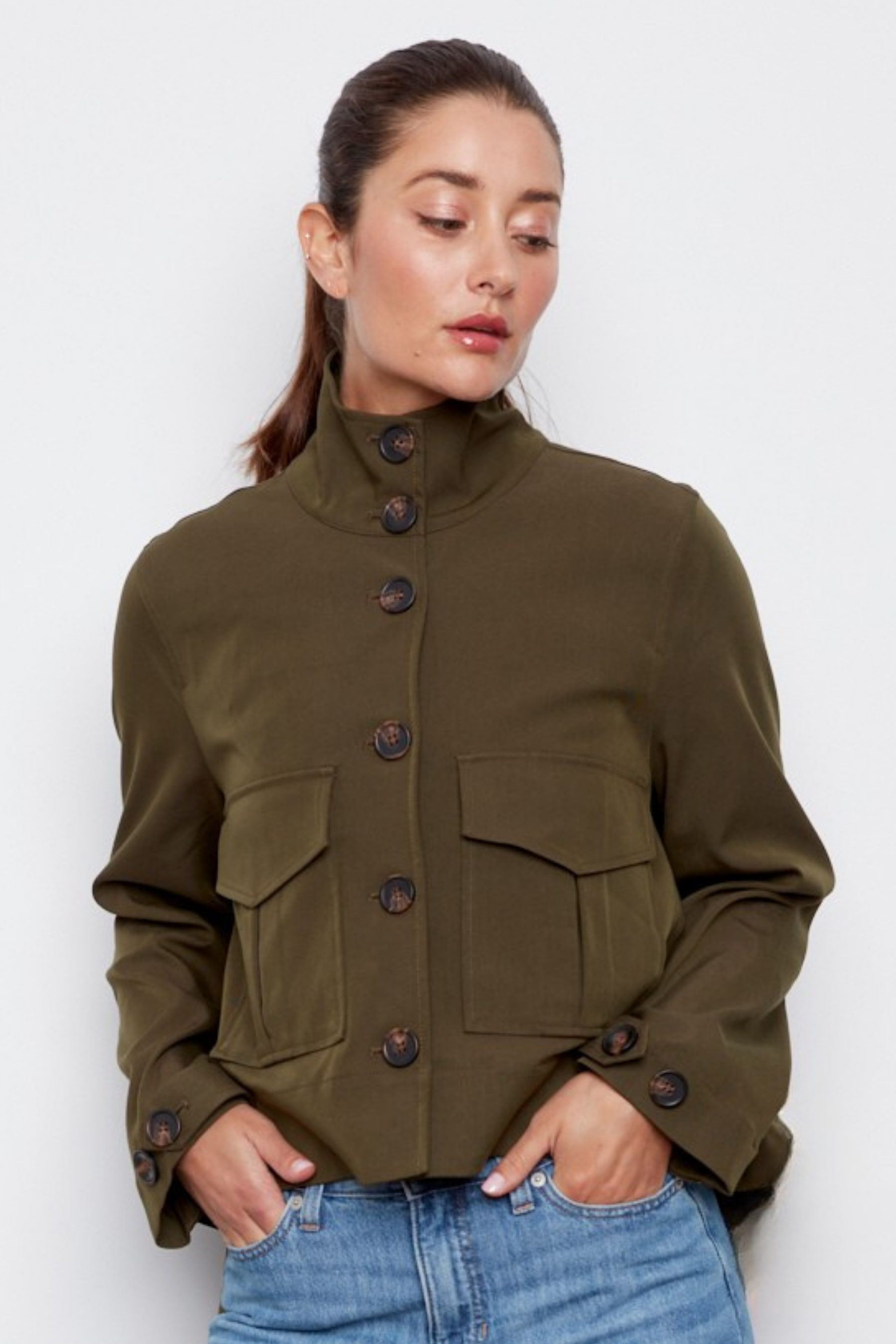 Celine,Button-front jacket with a slightly high-low hem