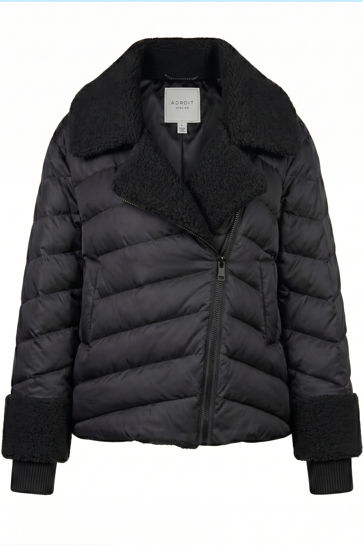 Drake, quilted moto-style down jacket w/sherpa detail