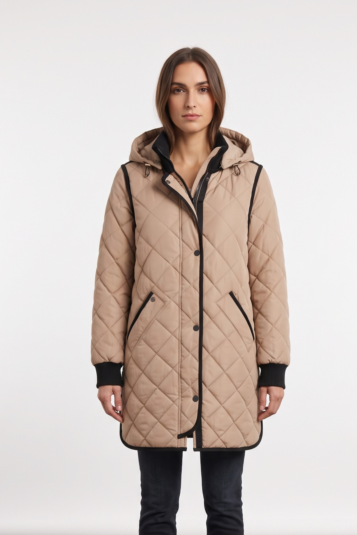 Libby, quilted full zip coat with removable hood