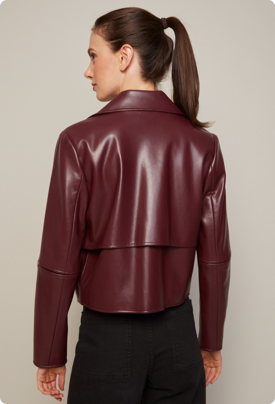 Ninon short stretch vegan leather open front jacket