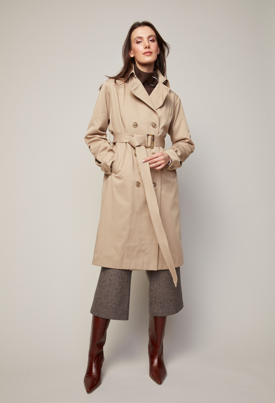 Troy double breasted trench coat with inverted back pleat