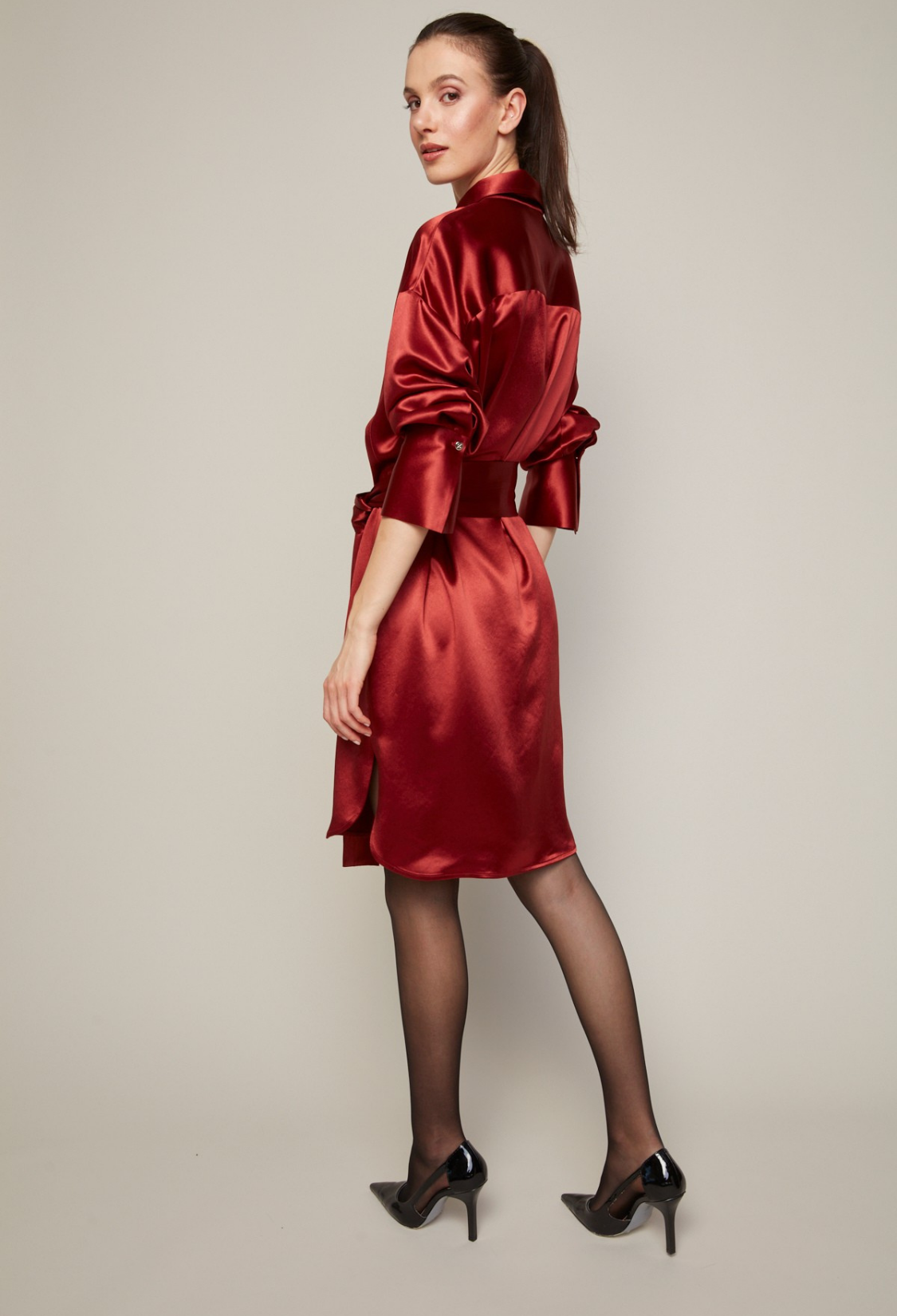 Bindie pull over shirt dress with removable sash