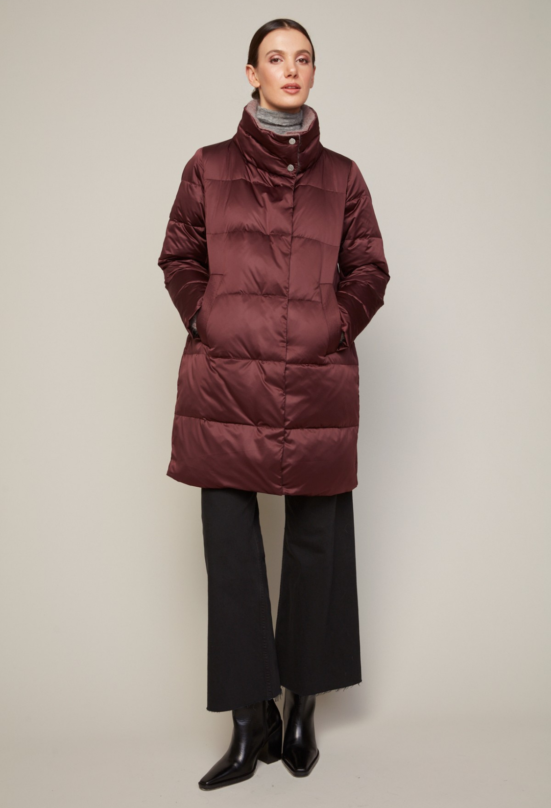 Bianka, manteau en duvet mi-long à col montant