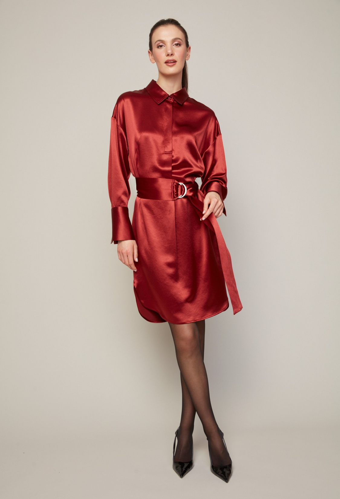 Bindie pull over shirt dress with removable sash