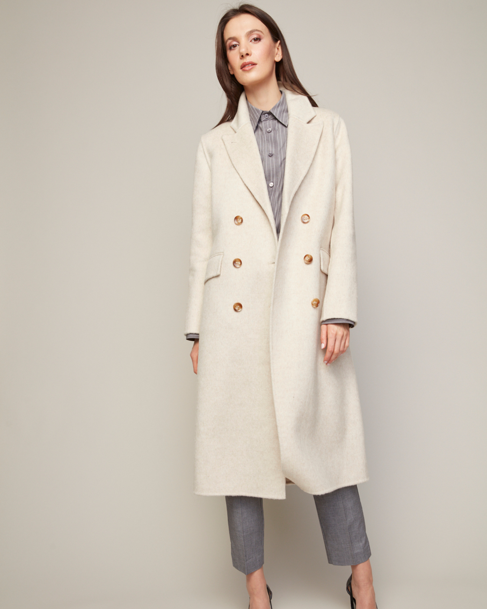 Bennett, manteau long double face en mélange de laine à double boutonnage