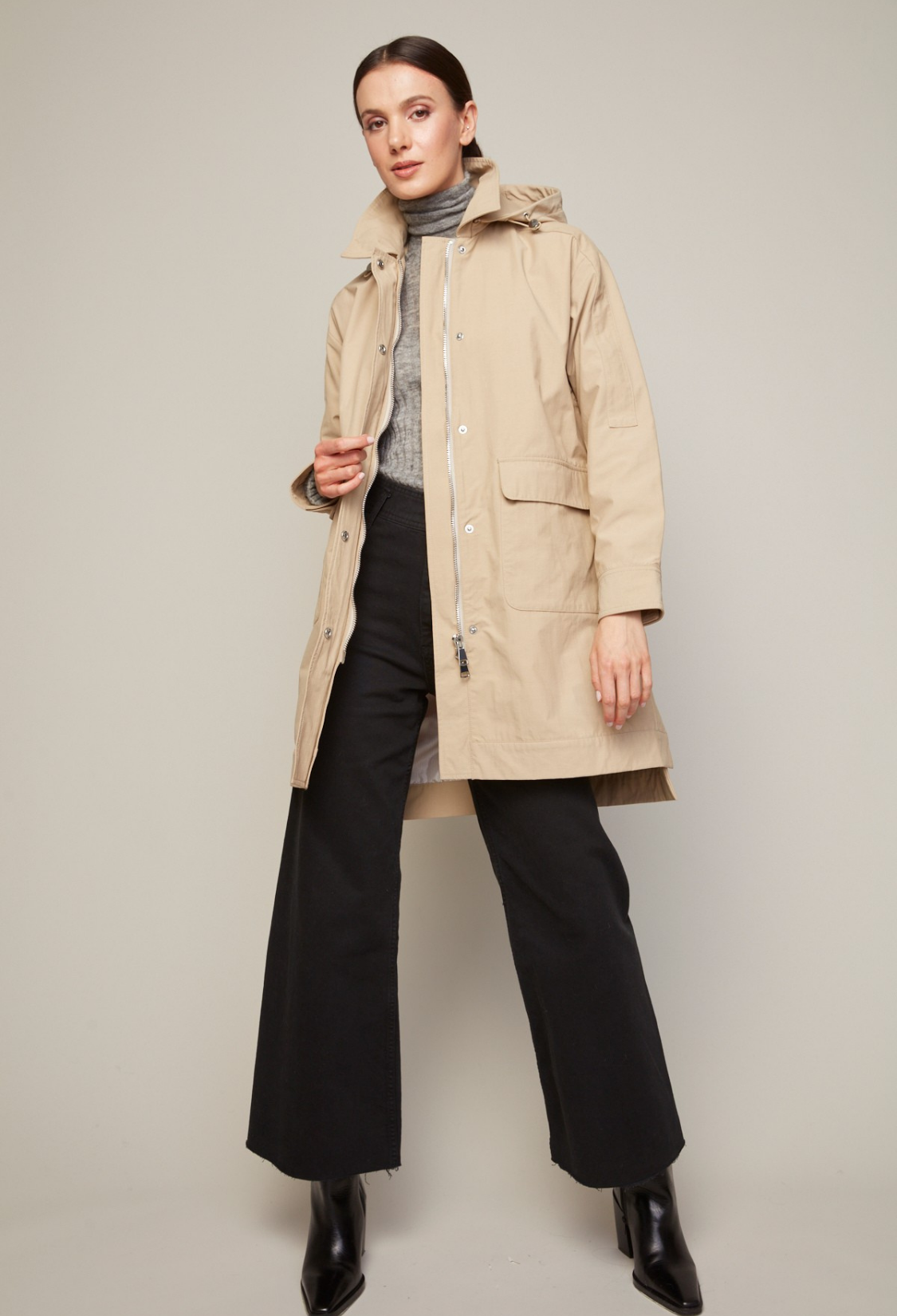 Tori, imperméable à capuche amovible avec ourlet haut et bas