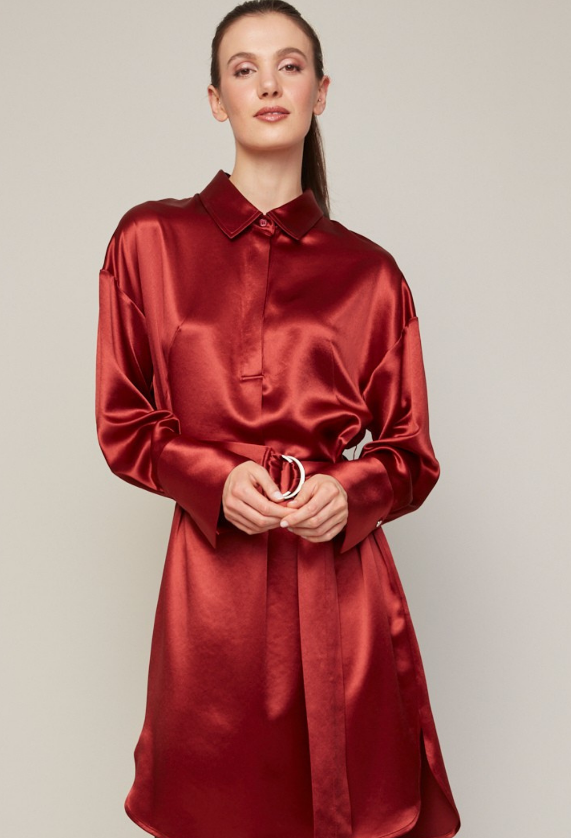 Bindie pull over shirt dress with removable sash