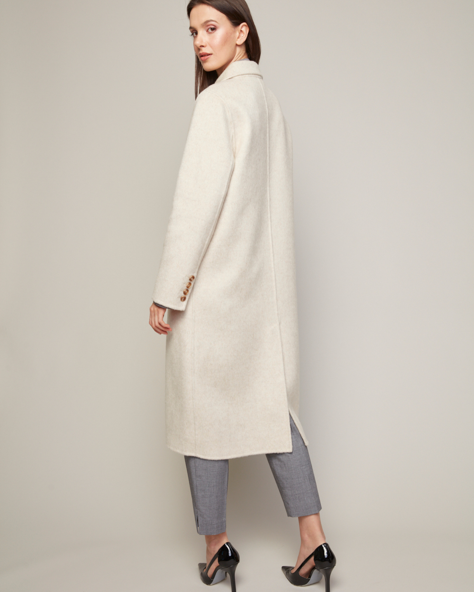 Bennett, manteau long double face en mélange de laine à double boutonnage
