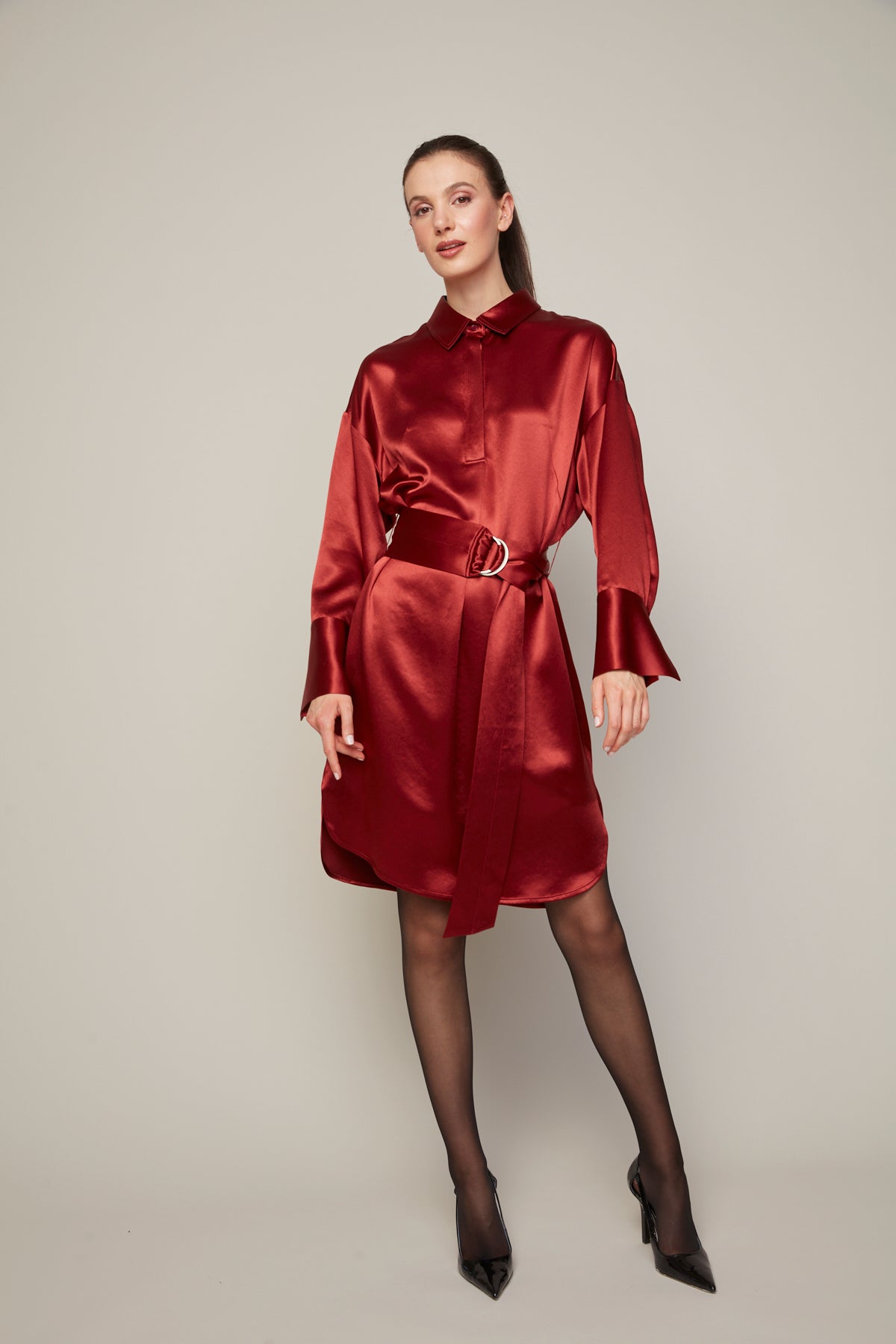 Bindie pull over shirt dress with removable sash