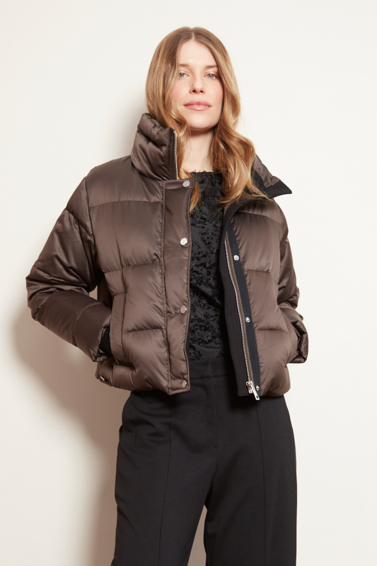 Bailey, high collar short bomber jacket