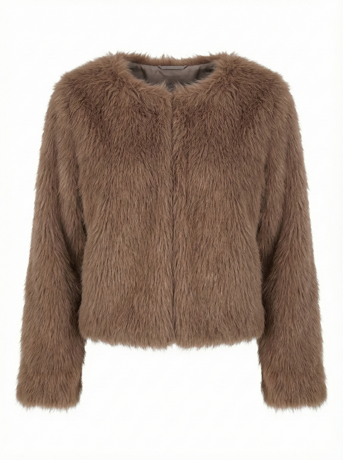 Blaine, short collarless faux fur jacket