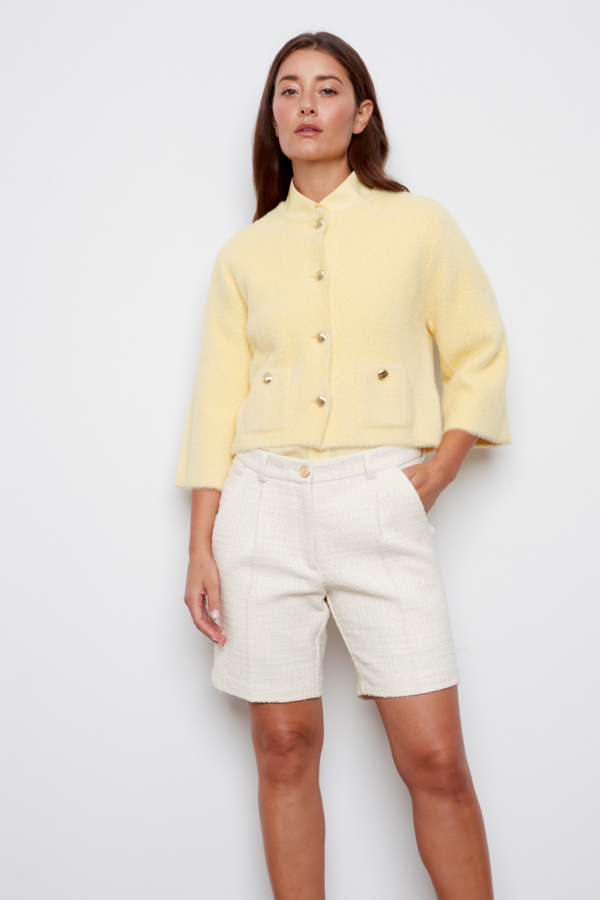 Bronte, buttoned front knitted cardigan with patch pockets