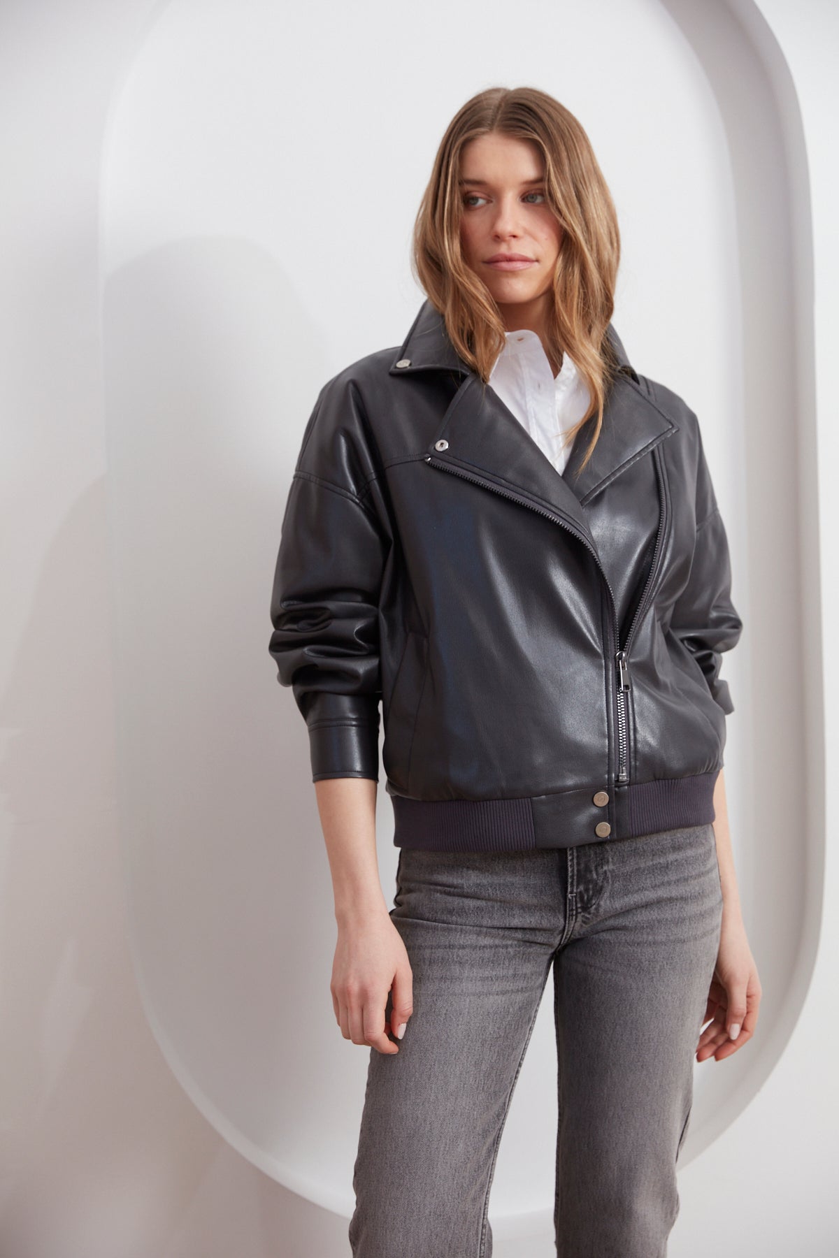 Carey, moto vegan leather jacket