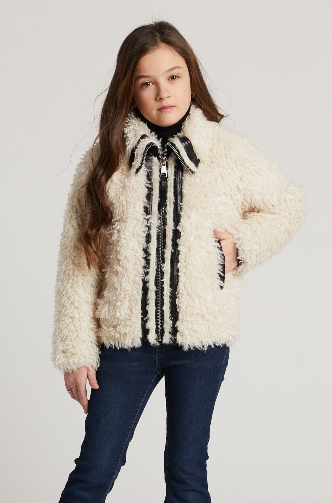 Ivory faux fur coat deals