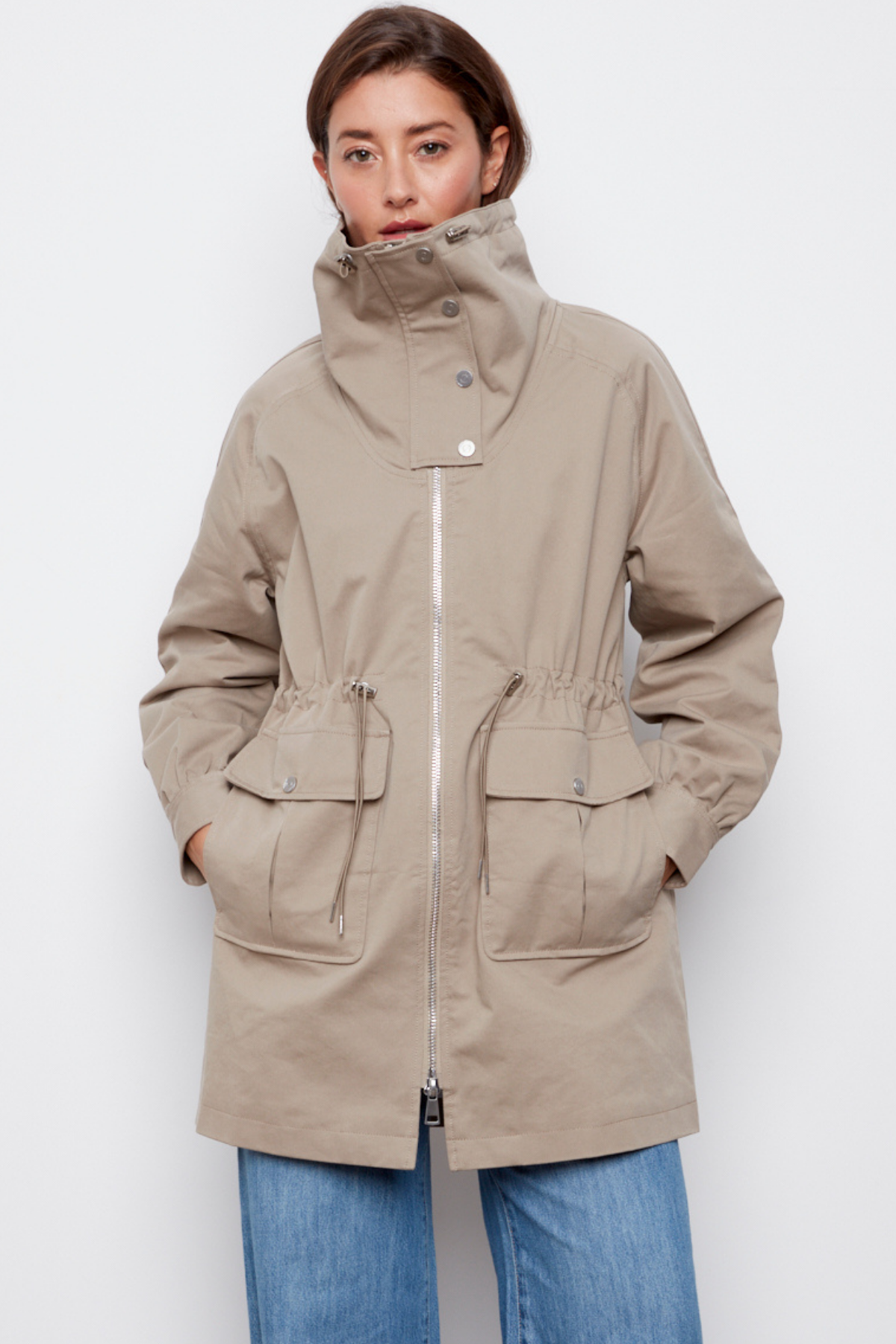 Callie, canvas anorak with high mock neck