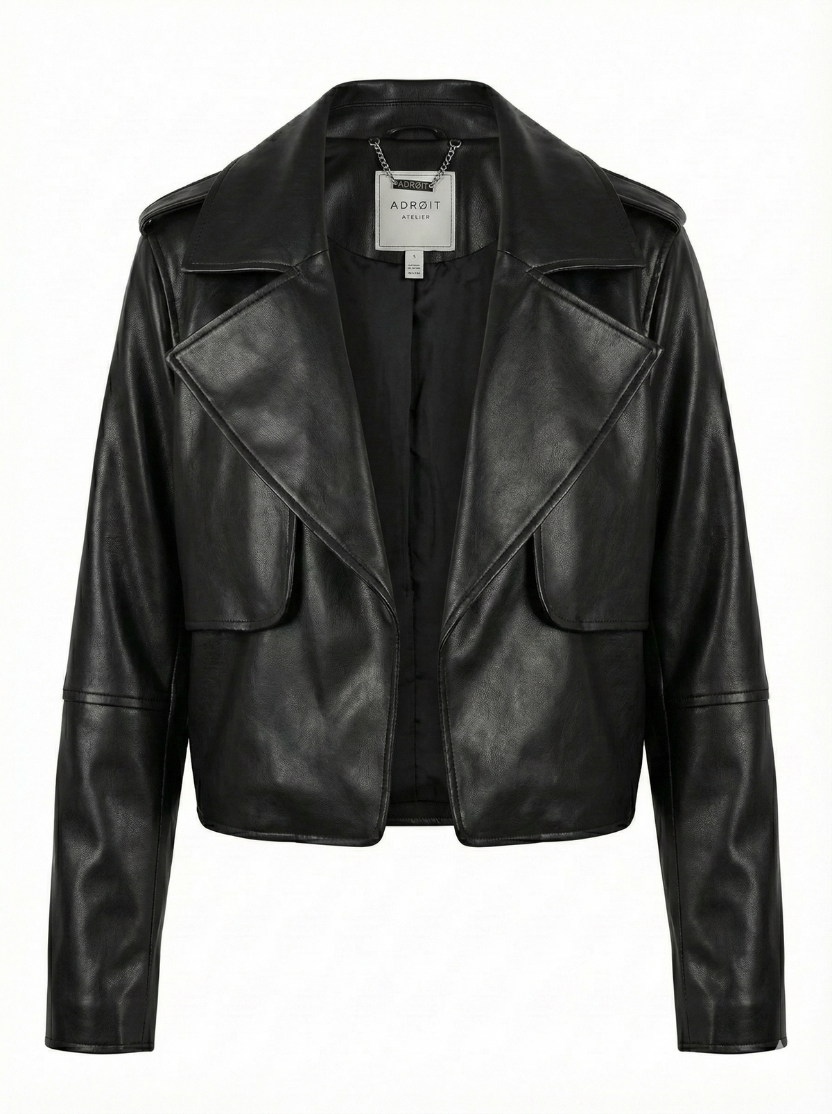 Veste Camille en cuir vegan ouverte sur le devant