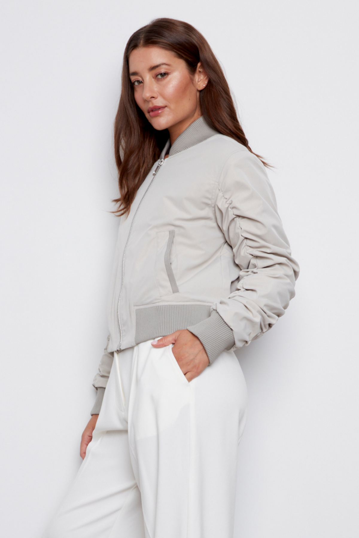 Cierra, bomber jacket with shirring detail