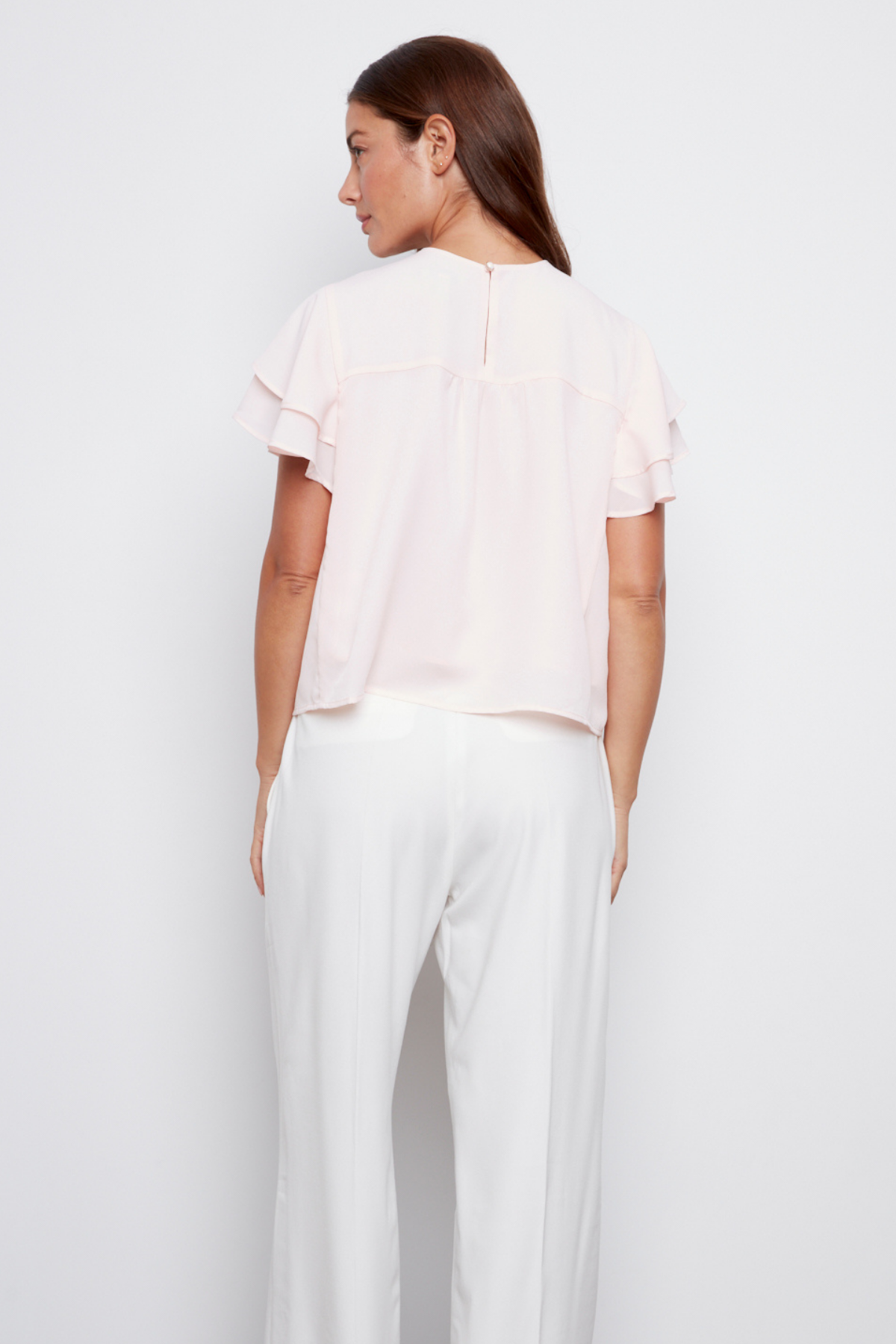 Crystelle, popover blouse with ruffle detailing