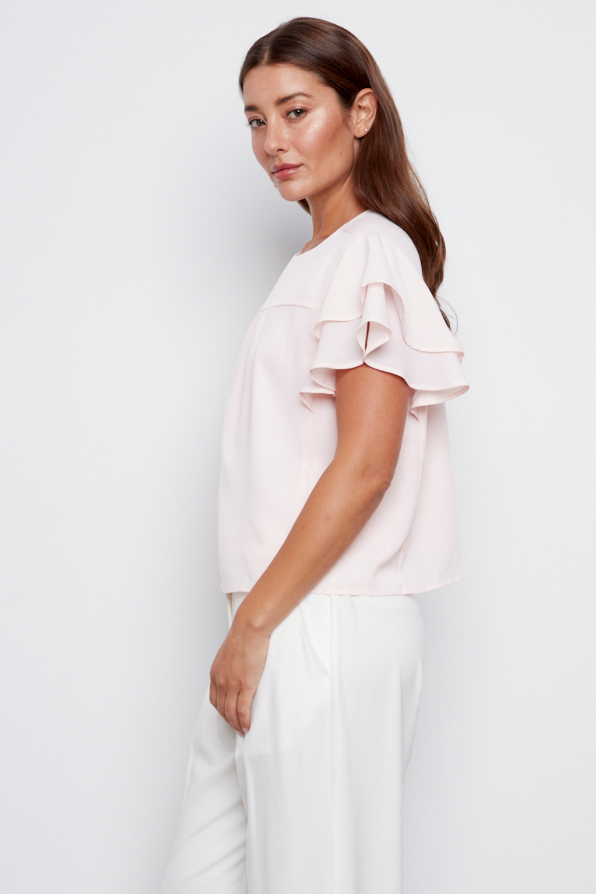 Crystelle, popover blouse with ruffle detailing