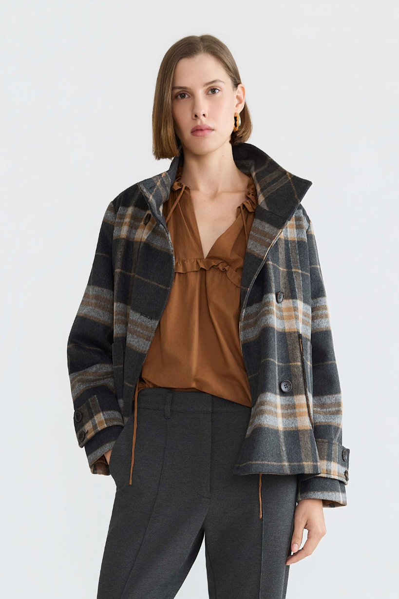 Dakota, double breasted funnel neck short jacket