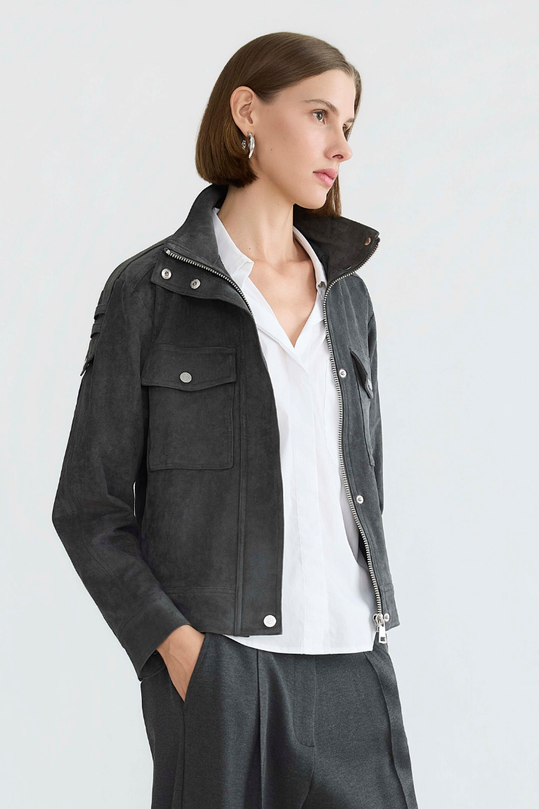 Darcy, funnel-neck zip front jacket