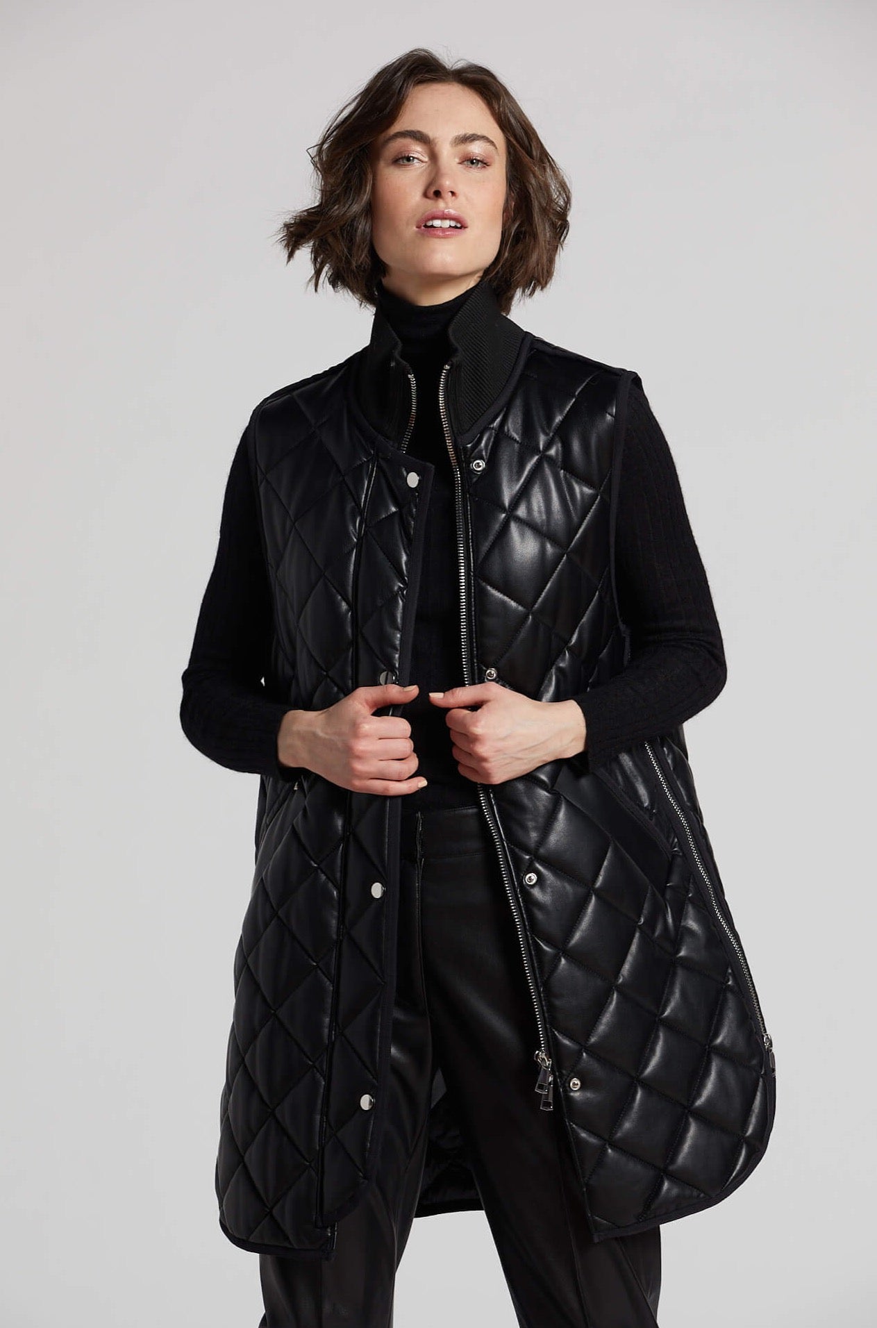 Destiny quilted full zip vegan leather vest w/ side zipper
