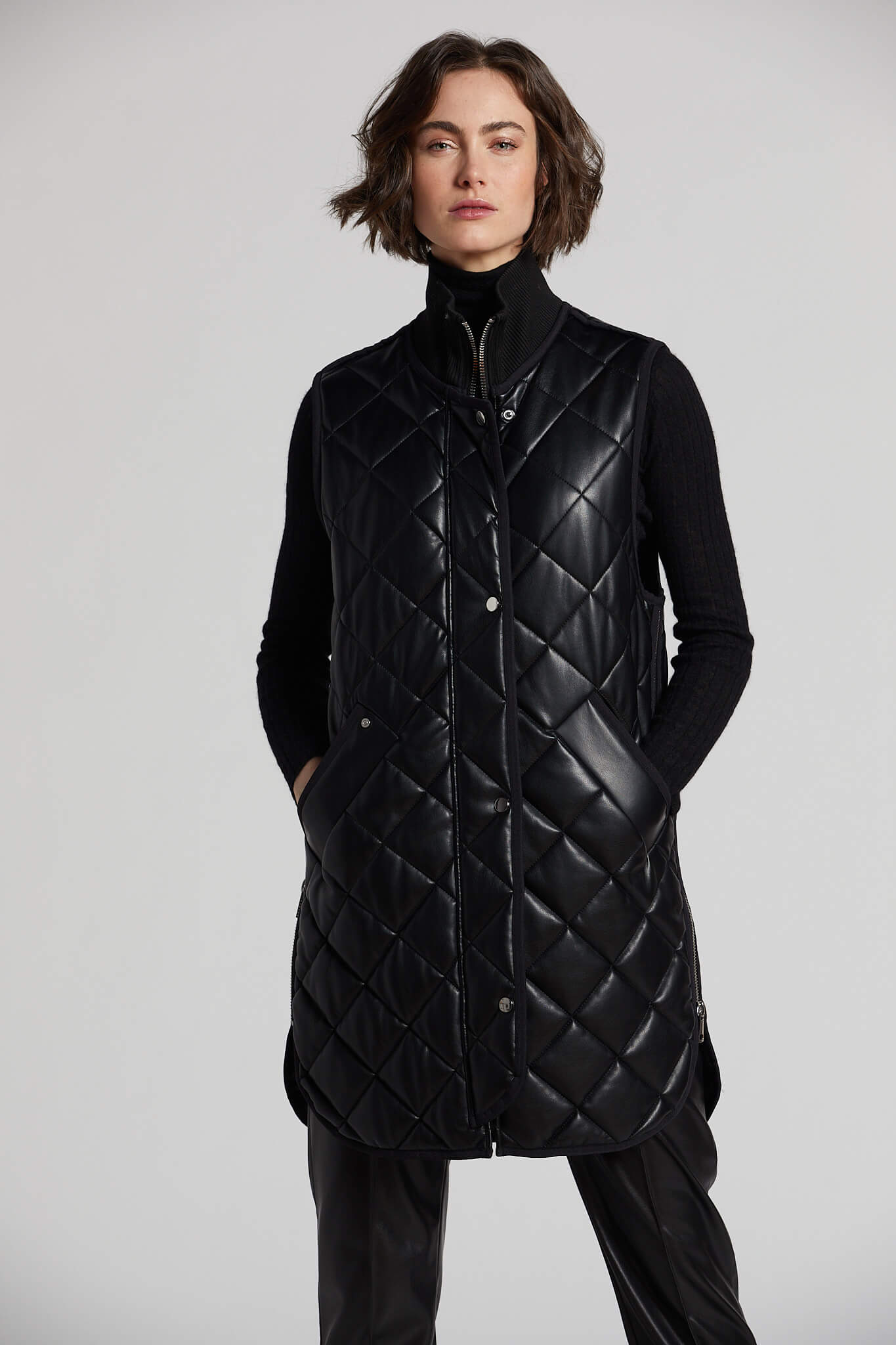 Destiny quilted full zip vegan leather vest w/ side zipper