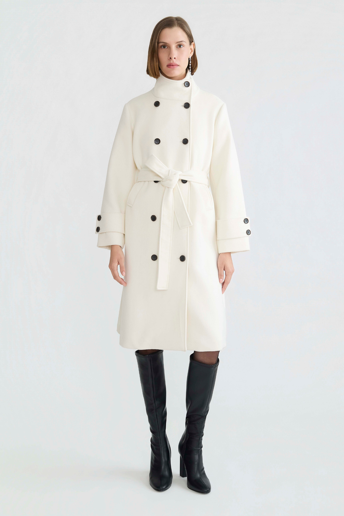 Dorian, long double-breasted funnel-neck coat