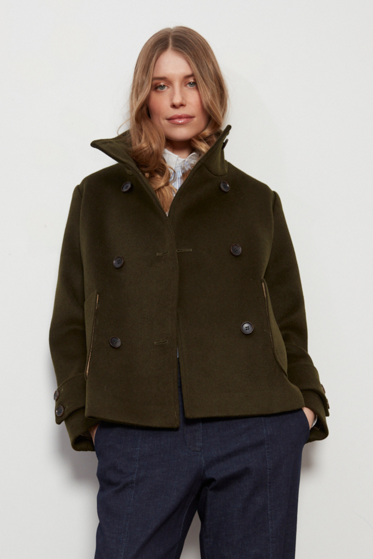 Dakota, double breasted funnel neck short jacket