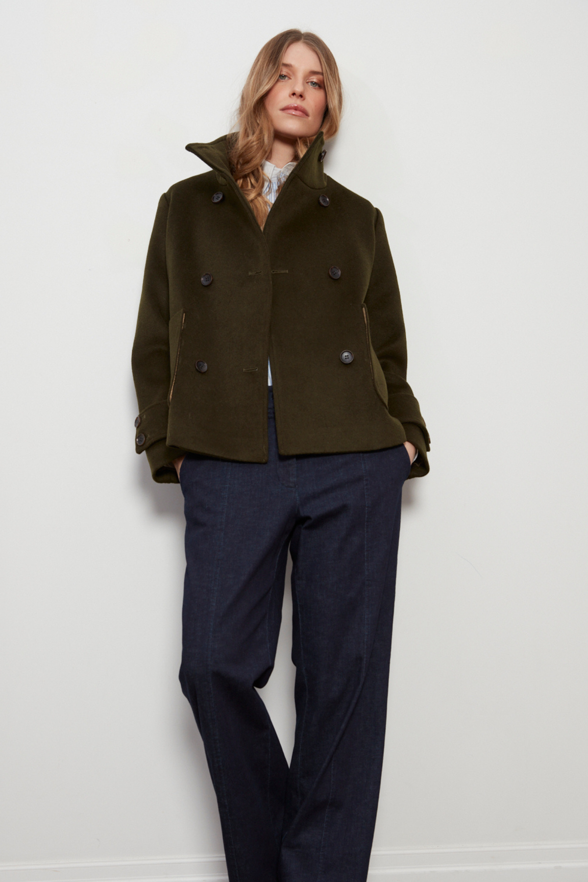 Dakota, double breasted funnel neck short jacket