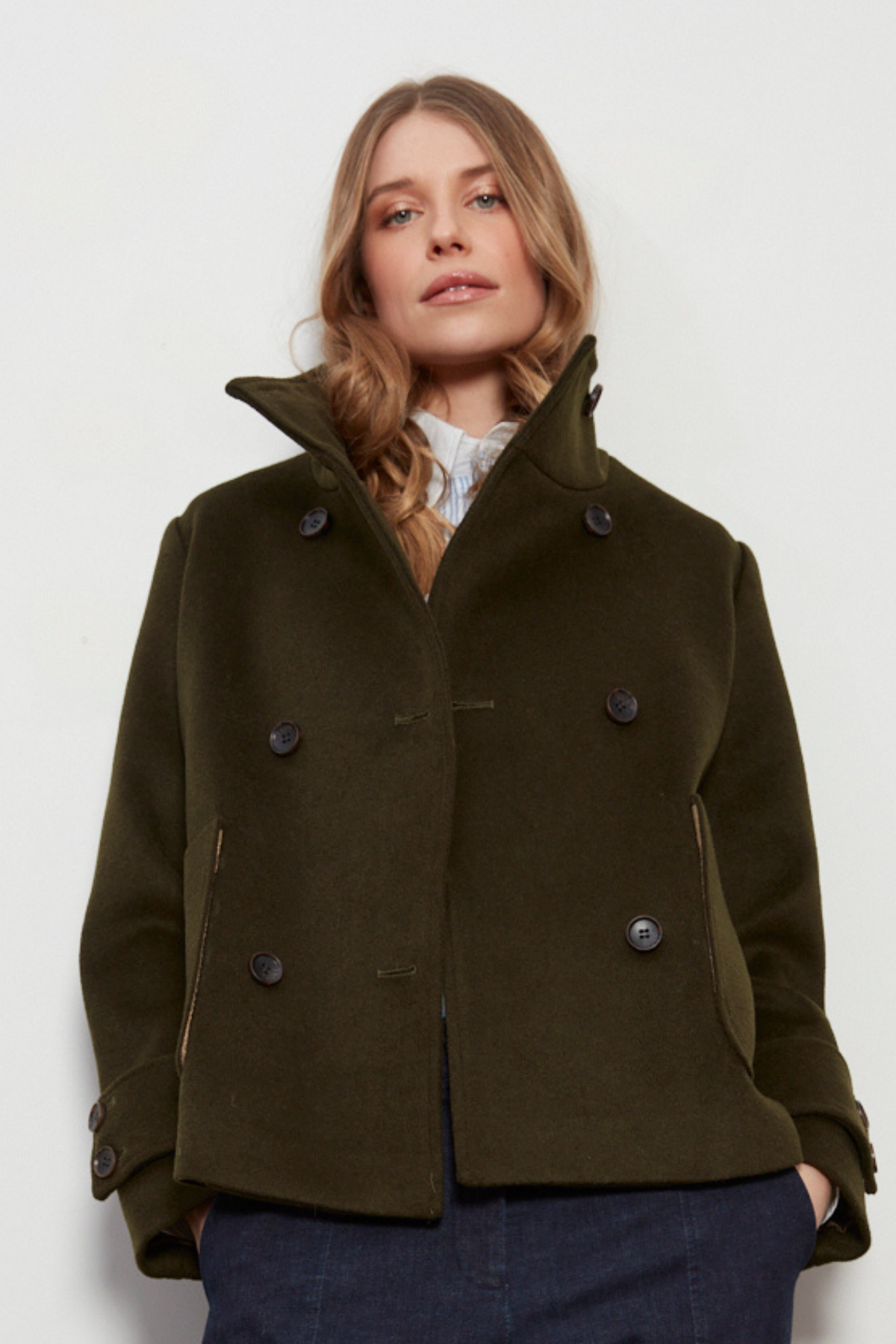 Dakota, double breasted funnel neck short jacket