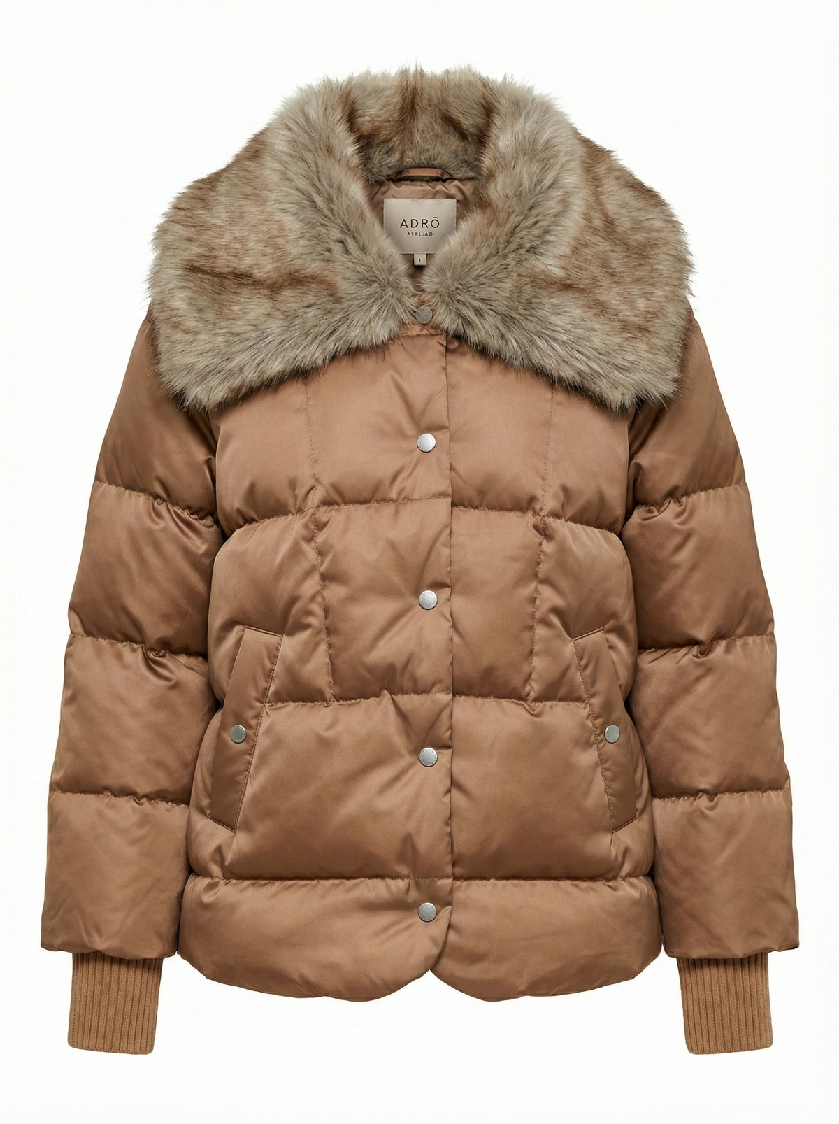 Dillon, cocoon-shaped down coat w/ detachable faux fur collar