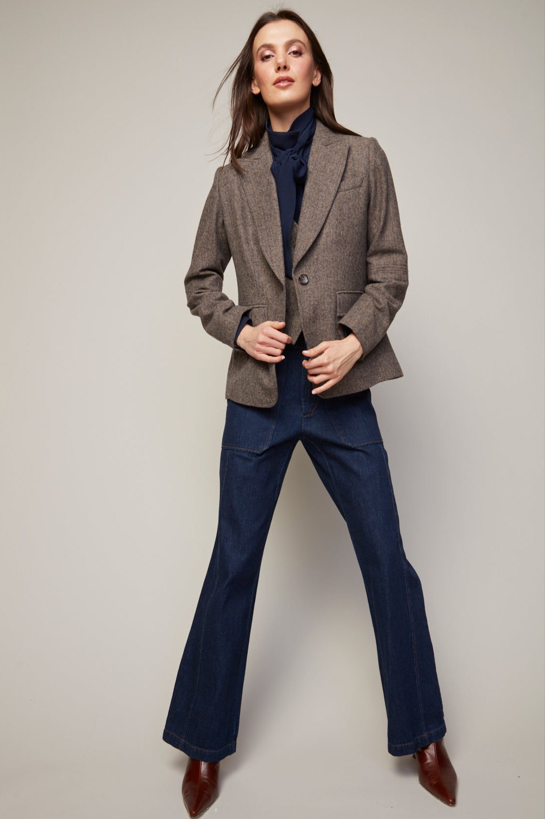 Blazer en tweed à simple boutonnage avec détails aux coudes, Hunter