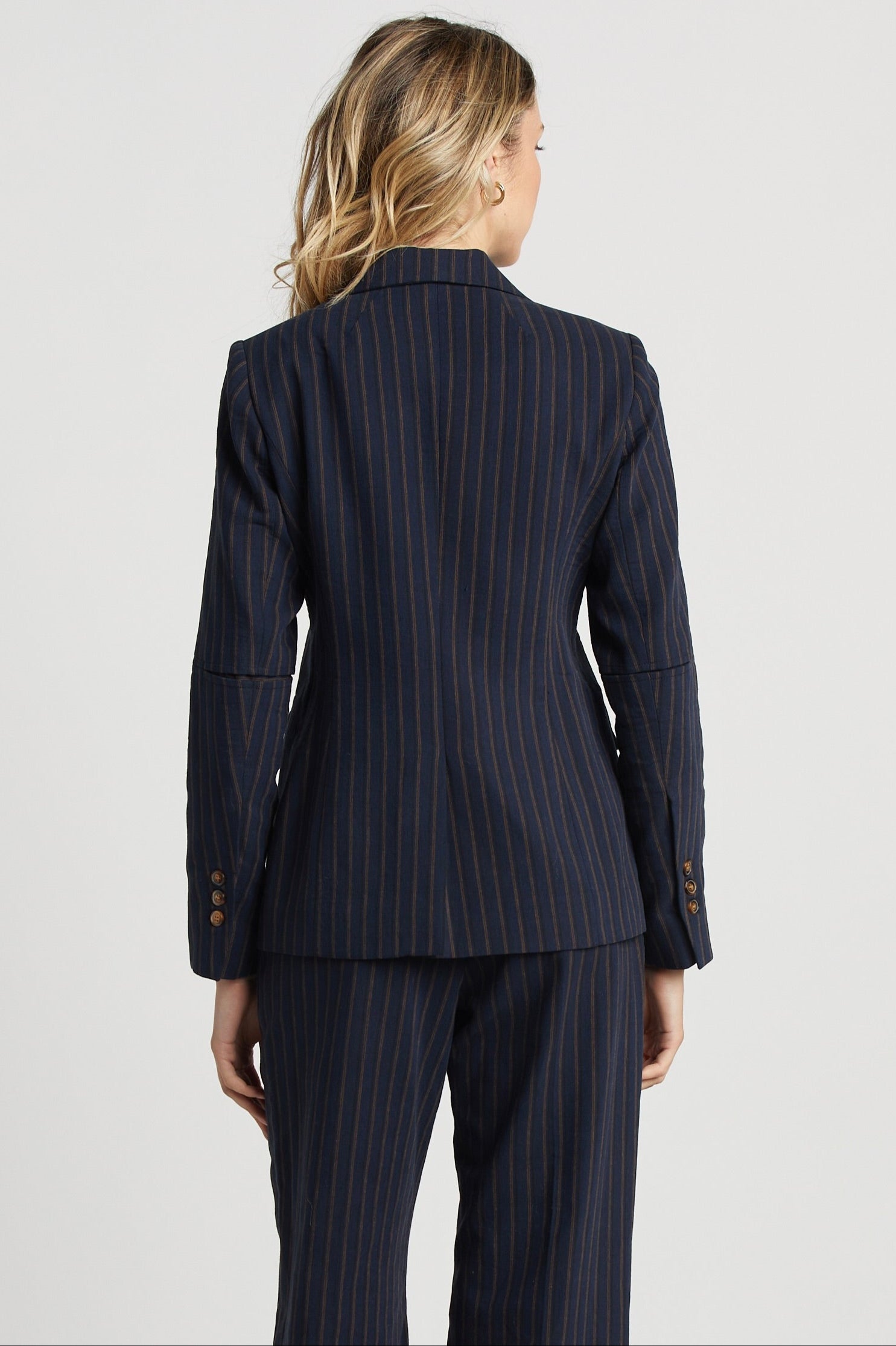 Hunter Single Breasted Pinstriped Blazer w/ Elbow Detail