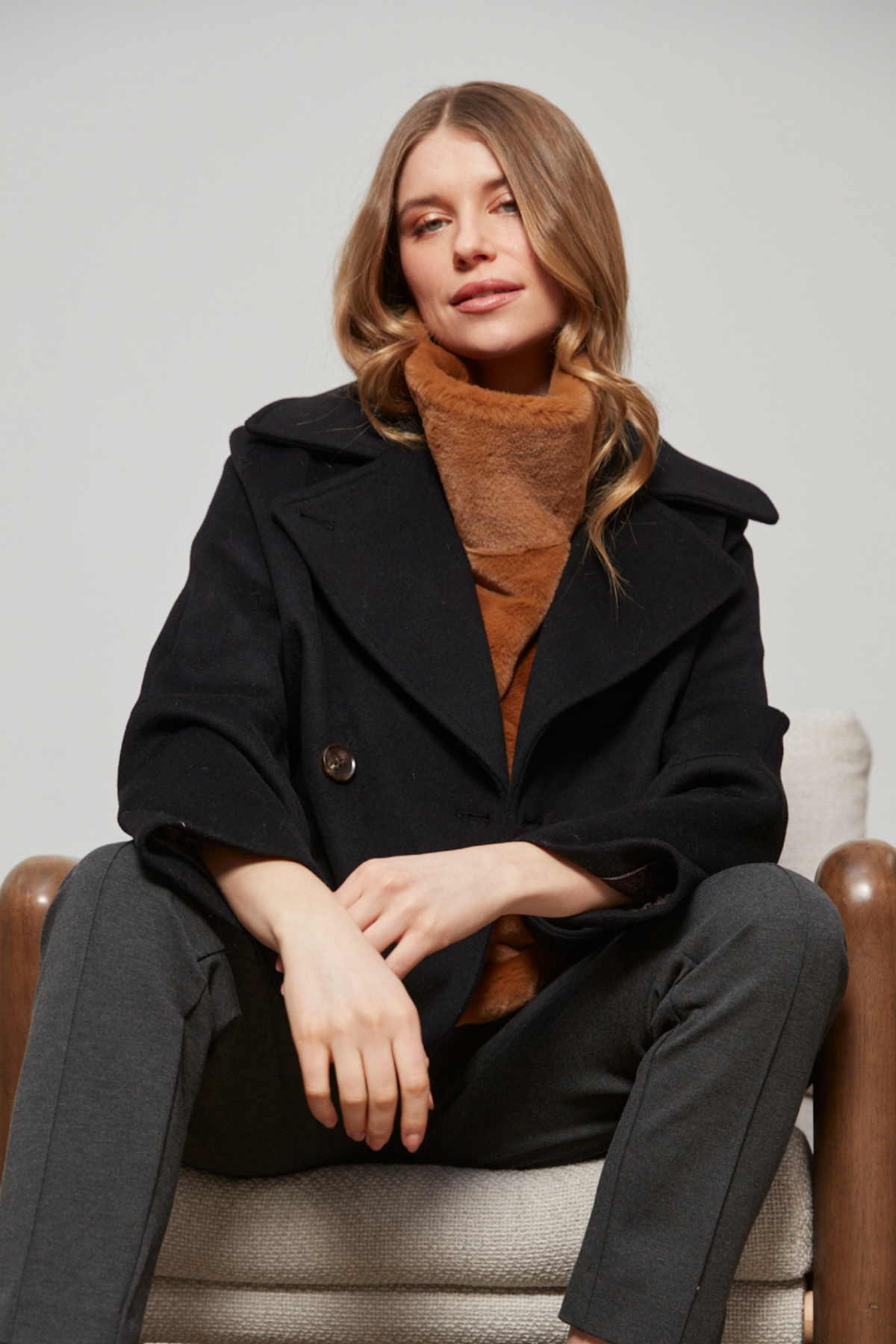 Jordan, double-breasted raglan sleeve wool blend coat